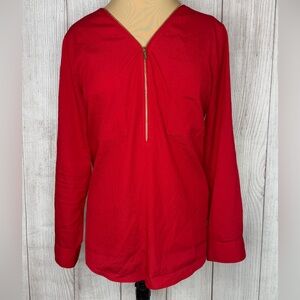 Calvin Klein Vibrant Red Blouse Gold Zipper